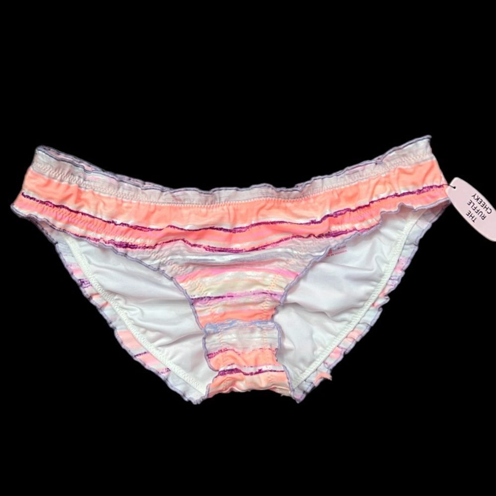 Victoria’s Secret Swim The Ruffle Cheeky Bikini Bottoms Stripped Multicolor Xs